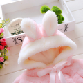 Children's Winter Coat Warm White Pink Rabbit Ears Hooded Cape Korean Version Cute Plush Thick Coat. 