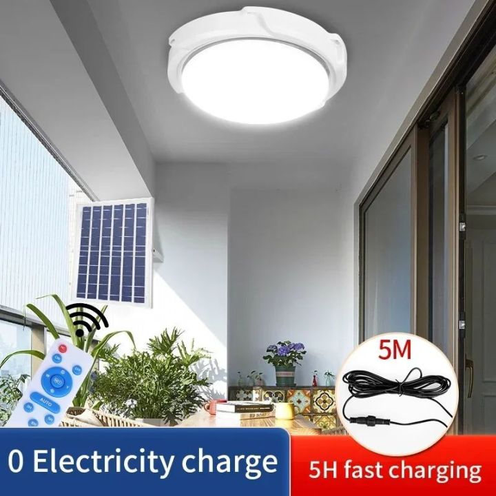 LED Solar Ceiling Light Outdoor Indoor Solar Lamp Dimmable Panel Lamp Home Decor Light Fixture For Corridor Garden Living Room