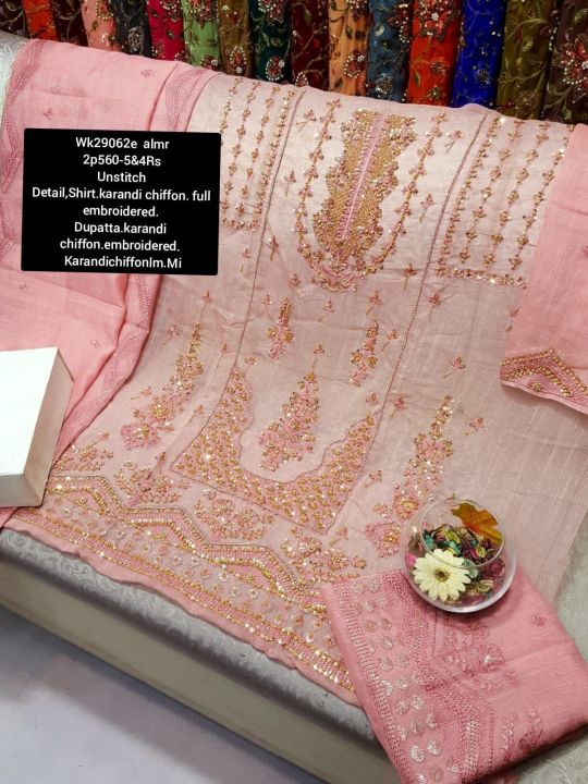 w shirt.karandi chiffon. full embroidered.
Dupatta.karandi chiffon.embroidered.
  Karandichiffonlm.Mi