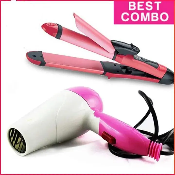 Combo Of Hair Dryer Plus 2 In 1 Hair Straightener Curler Daraz.pk