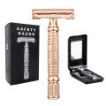 Double Edge Safety Razor Old-fashioned Metal Shaver Beard Barber Wet Shaving Twist Open for Men Women With 5 Blades and Mirror.