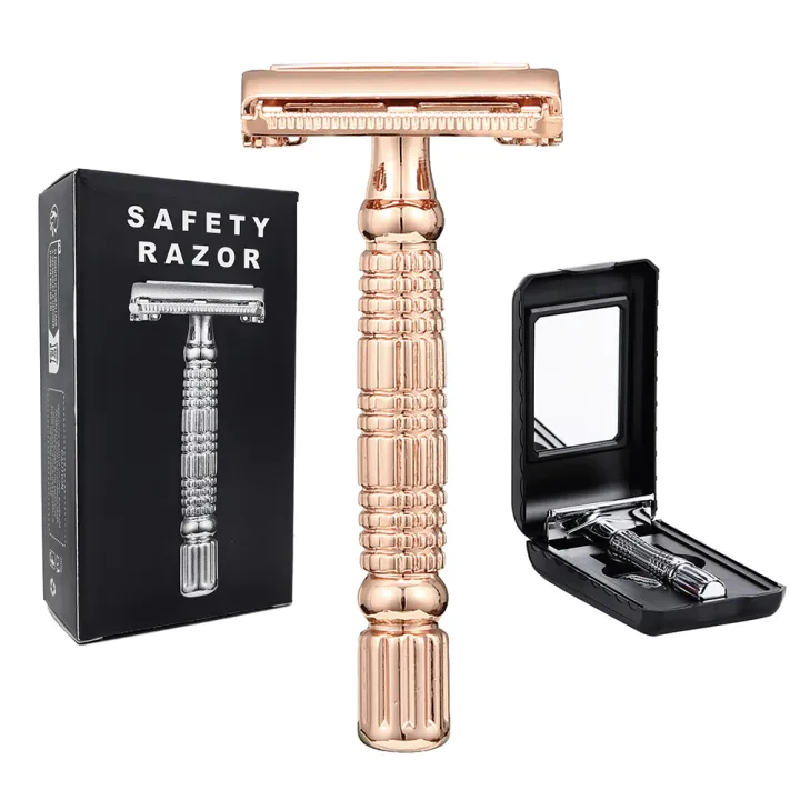 Double%20Edge%20Safety%20Razor%20Old-fashioned%20Metal%20Shaver%20Beard%20Barber%20Wet%20Shaving%20Twist%20Open%20for%20Men%20Women%20With%205%20Blades%20and%20Mirror%20-%20Image%207