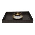 3 Pcs Leather Tray Set-Brown. 