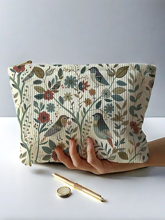 1pc%EF%BC%8CBranch%20bird%20pattern%20corduroy%20zipper%20makeup%20bag,%20lightweight%20and%20multifunctional%20cosmetic%20storage%20bag%20-%20Image%202