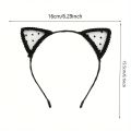 1 Black Polka Dot Cat Ear Headband - Stylish Polyester Hair Accessory, Perfect for Holidays, Parties, and Cosplay; Cute and .