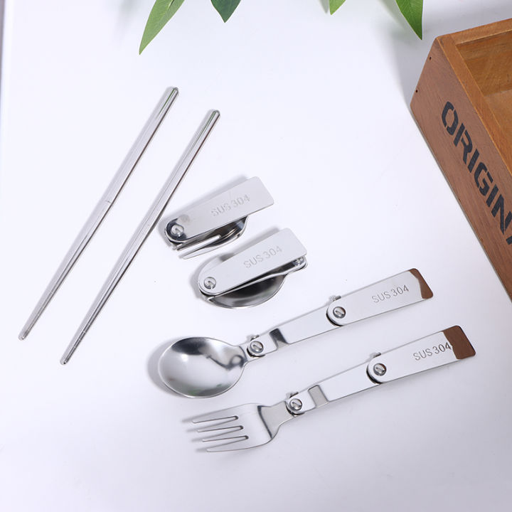 New%201Pc/3Pcs%20Portable%20Outdoor%20Cutleries%20Stainless%20Steel%20Spoon%20Fork%20Chopstick%20For%20Camping%20Travel%20School%20Use%20Folding%20Tablewares%20-%20Image%205