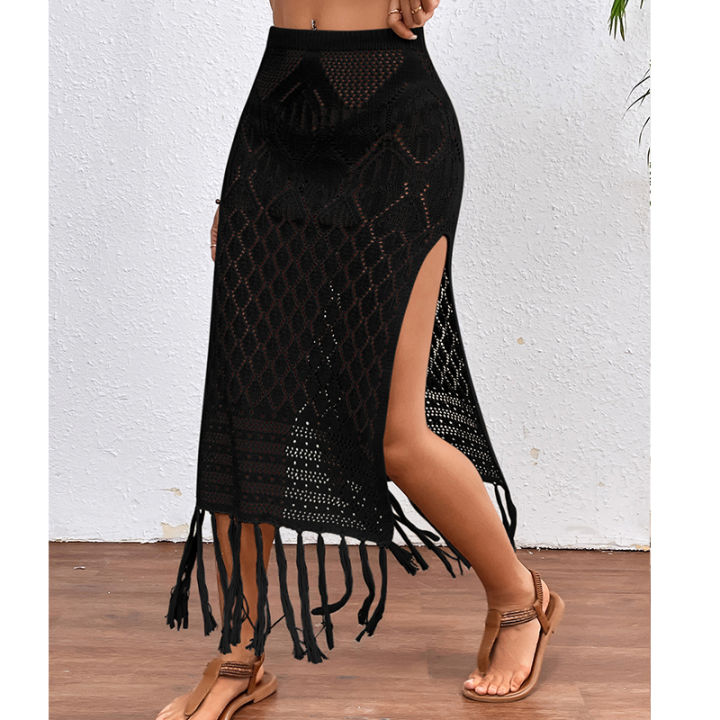 Women%20Knitted%20Texture%20Sarong%20Skirts%20%20High%20Slit%20Tassel%20Cover-Up%20Beach%20Summer%20Vacation%20Wrapped%20Skirt%20Bikini%20Cover%20Up%20-%20Image%207