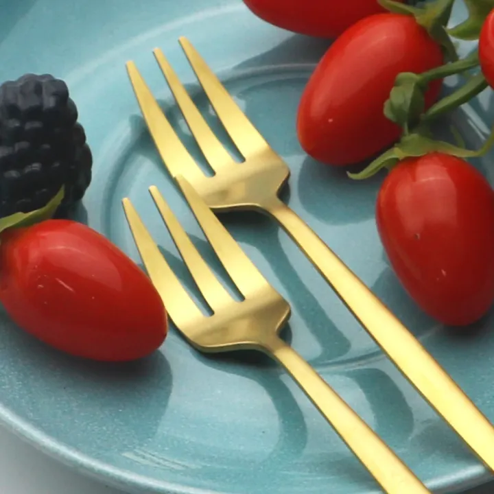 6Pcs%20Stainless%20Steel%20Matte%20Cake%20Fruit%20Forks%20Flatware%20Silverware%20Cutlery%20For%20Dessert%20Salad%20Fork%20Set%20Gold%20Tableware%20Mini%20Fork%20-%20Image%204