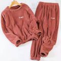 Leisure 2024 Autumn/Winter Women's Warm Velvet Pajamas Loose Round Neck Elastic Top Warm Wool Elastic Waist Tight Leg Pants Set.