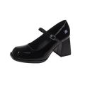 Ladies Summer Black New Small Leather Shoes Mary Janes Vintage Buckle Non-Slip Sandals Woman Medium Heels Casual Elegant Heels. 