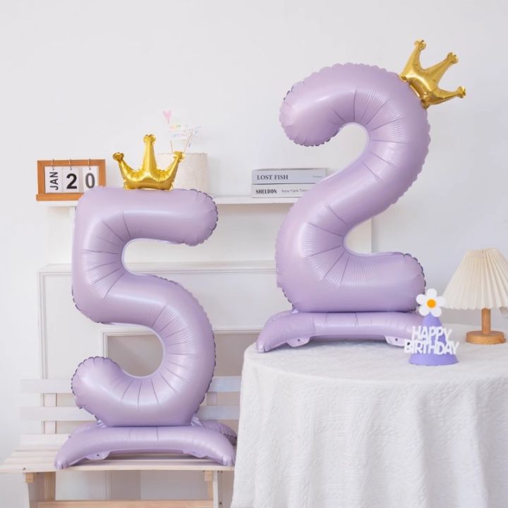 40Inch Light Purple Standing Crown Digital Balloon Foil Number Balloons 0-9 Girls Birthday Party Decor Number Ballons with Crown