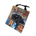 Bookshelf Black Cat Canvas Tote Bag, Large Capacity Shoulder Bag For Travel & Work, Multi-Purpose Reusable Grocery Shopping Bag.