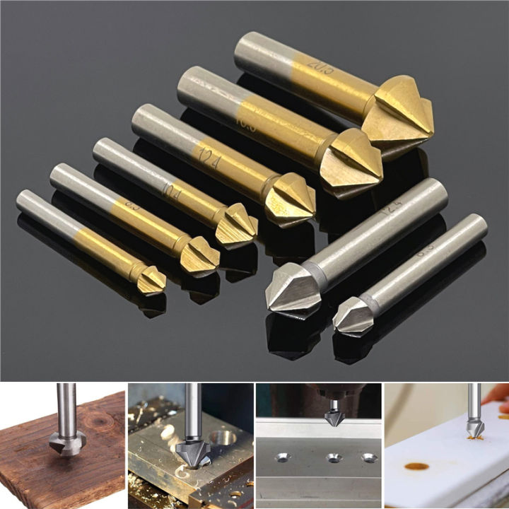 3 Flute Countersink Drill Bit Set HSS Titanium 90 Degree Chamfer Cutter ...