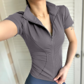 Summer High Quality Waist Slimming Training Tops Women's Quick-drying Tight Stand Collar Full Zipper Short Sleeves Yoga Shirts. 