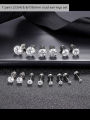 7 Pairs Flat Back Stud Earrings for Women, Surgical Stainless Steel Earrings, Cubic Zirconia Cartilage Earring(2/3/4/5/6/7/8mm). 