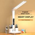 LED Clock Table Lamp USB Chargeable Dimmable Desk Lamp 2 Heads 180 Rotate Foldable Eye Protection Reading Night Light. 