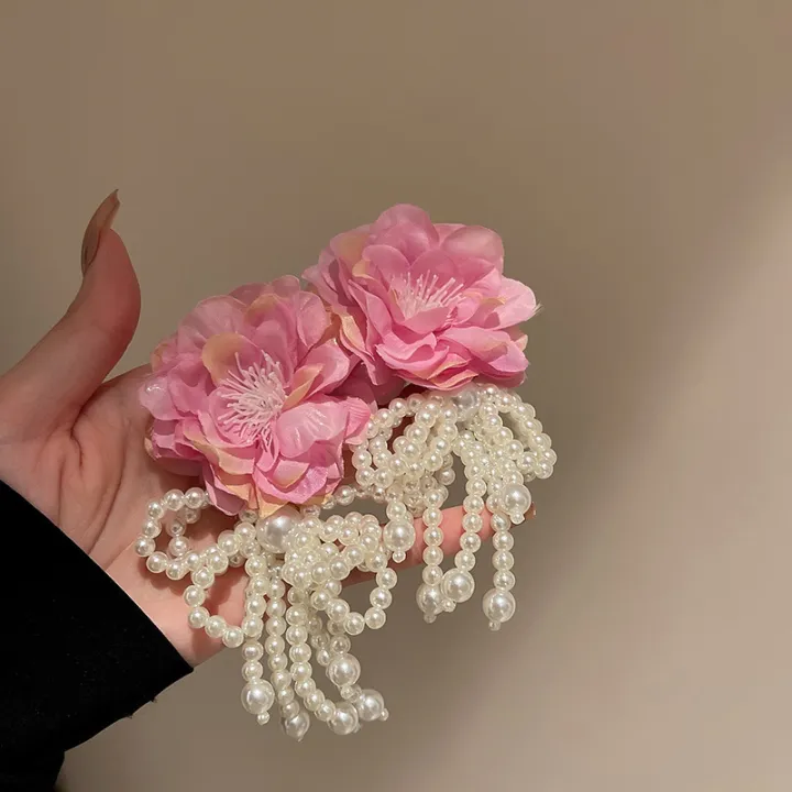 New%20Bohemian%20White%20Pink%20Big%20Cloth%20Flower%20Earrings%20for%20Women%20Statement%20Jewelry%20Handmade%20Pearl%20Bowknot%20Tassel%20Pendientes%20-%20Image%205