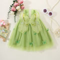 Fairy Fabulous Cami Dress With Butterfly Wings Design, Cute Mesh Princess Dress Baby Girl Party Performance Gown Dress. 