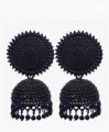 BLACK POLISHED JHUMKA - TAMIL TRADITIONAL JEWELLERY FOR GIRLS AND WOMEN - INDIAN STYLE EARRINGS FOR SAREE,SHALWAR LEHENGA - GIFTS FOR GIRLS,TEENS. 