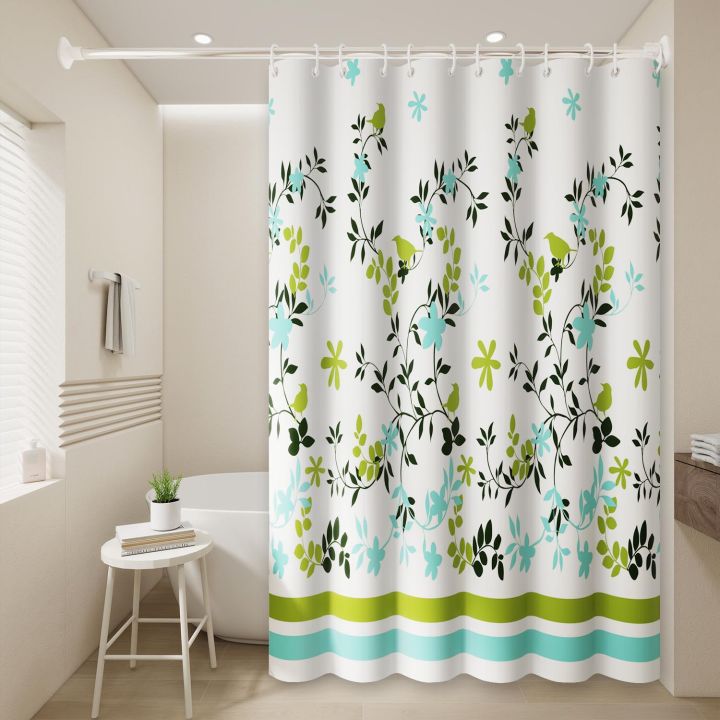 1pc tropical leaves with birds Popular Shower Curtain Waterproof PEVA Botanical Bathroom Decor