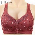FallSweet Front Closure Cotton Bra for Women Plus Size Seamless Wireless Sports Bras Thin Underwear for Middle-Aged & Elderly. 