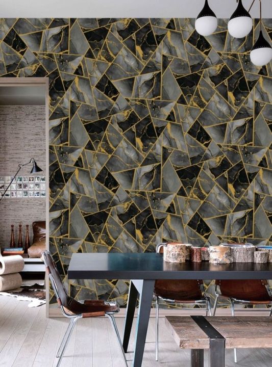 Chinese%20PVC%20Wallpapers%20Turquoise%20Gold%20&%20Black%20Gold%203D%20Geometrical%20Pattern%20Gold%20stripes%20Wallpaper%20-%20Image%203