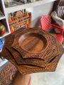 Hand-carved Wooden plate set of 3. 