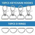 20Pcs D-shaped Keychain D Ring set  DIY Accessories Decoration DIY Key Ring Clip Key Ring Crafts Chain Spring Hook Rotatable. 