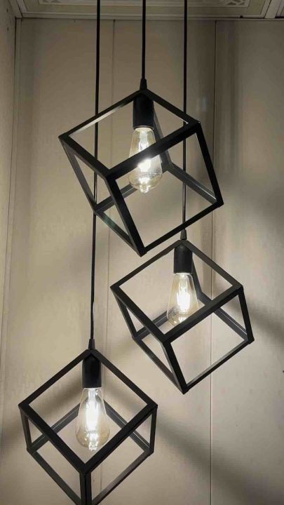 3in1 Base Square Cube Hanging Lamp / 2in1 Base Square Cube Hanging Lamp, Ceiling Lamp, Pendant Lamp, For Home, Office, TV Lounge, Bed Room, Led Light, Led Bulb, Filament Bulb