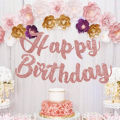Happy Birthday Banner, Black/Gold/Silver/Purple/Rose Gold Party Background Decoration Supplies.