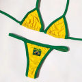 Embroidery Brasil Flag Contrast Split Bikini Set Women Swimwear Patchwork Swimsuit Hottie Outfit SummerBeachwear.