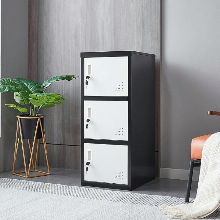 Metal Lockers with 3 Doors for Employees, 3-Tier Storage Locker, Vertical Small Locker, Locker Cabinet with Keys, Vertical Metal Cabinet for Home Office, Gym, School, Room Organizer