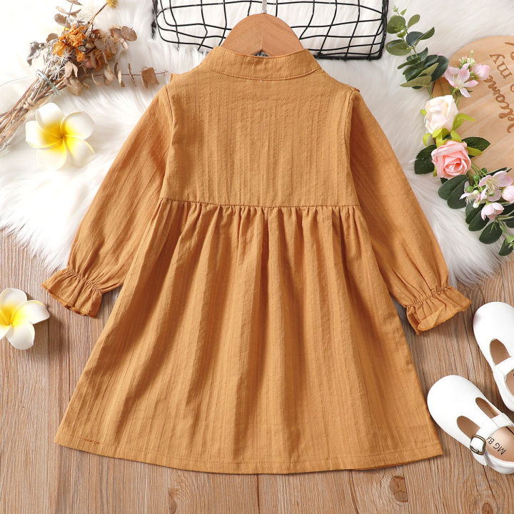1-6%20Years%20Kid%20Girls%20Dress%20Solid%20Long%20Sleeve%20Fashion%20and%20Casual%20Korean%20Dress%20Spring&Autumn%20Toddlers%20Girls%20Daily%20Versatile%20Clothes%20-%20Image%203