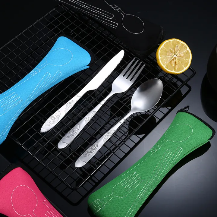 4Pcs/3Pcs%20Set%20Dinnerware%20Portable%20Printed%20Knifes%20Fork%20Spoon%20Stainless%20Steel%20Family%20Camping%20Steak%20Cutlery%20Tableware%20with%20Bag%20-%20Image%203