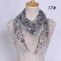 Women Embroidered Lace Tassel Scarf Triangle Fringe Solid Color Shawls Fashion Lightweight Prayer Hijab 150*40cm.