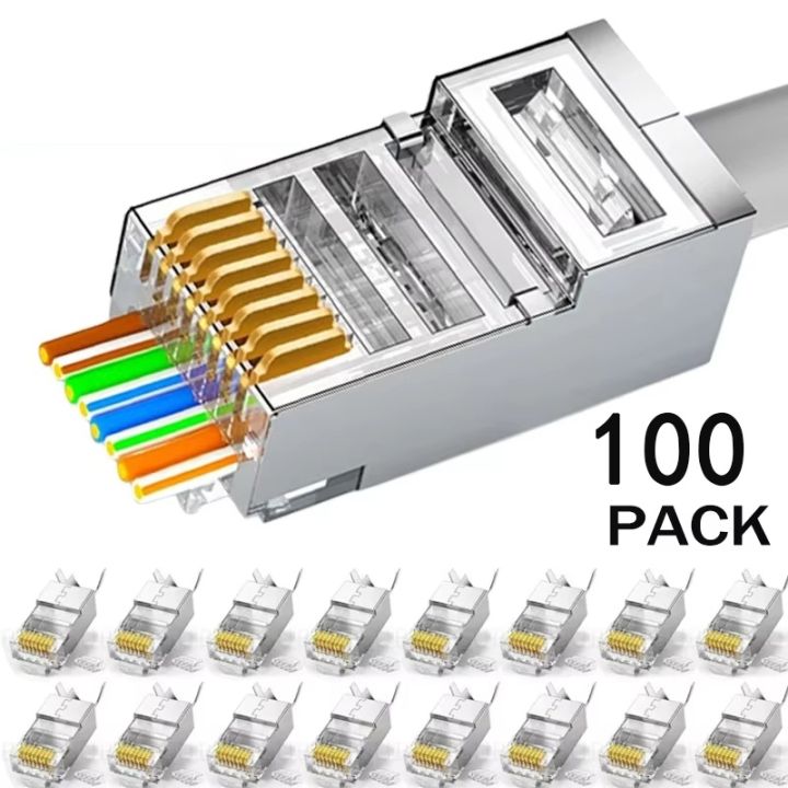 100pcs RJ45 Cat6 Pass Through Connector Network Unmodule Plug Network RJ-45 Crystal Head Ethernet Cables Perforated Crystal Head