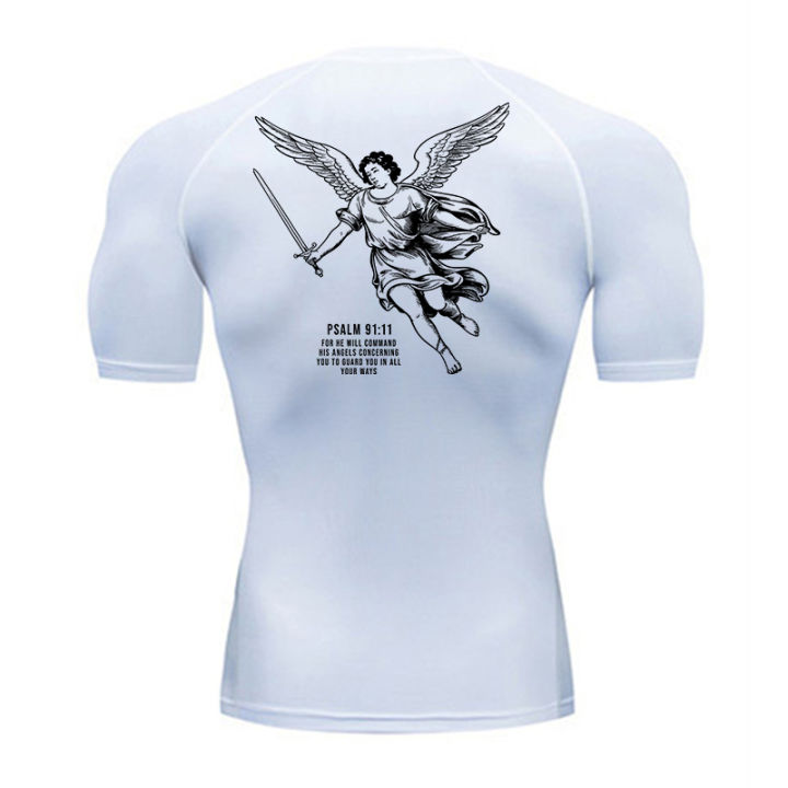 Angel Graphic Athletic Quick Dry Tshirts for Men Christian Gym Workout Running Compression Shirt Undershirt Tees Tops Activewear