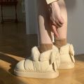 Cute Warm Ankle Boots Winter Women's Bow Warmth Plush Bow Cotton Shoes 2024 New Waterproof Down Cloth Short Barrel Snow Boots.