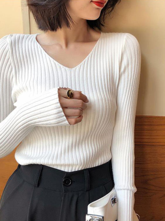 2026%20Autumn%20Winter%20Women%20Solid%20Rib%20Knit%20V%20Neck%20Stripe%20Pull%20Sweater%20Femme%20Long%20Sleeve%20Pullover%20Jersey%20Tops%20Fashion%20Clothes%20Y2k%20-%20Image%202