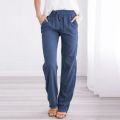 Casual Elastic Linen Straight Cotton Pant for Women. 
