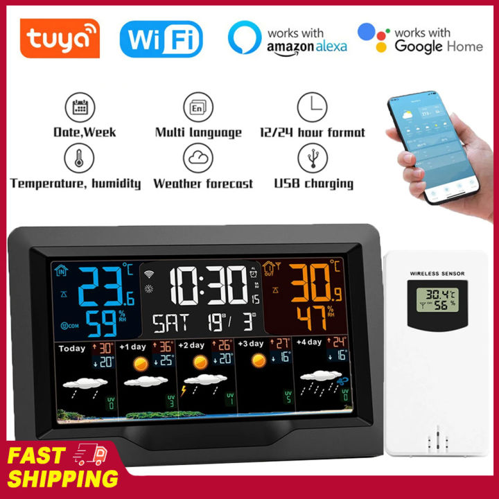 Humidity Meter Weather Forecast Indoor Outdoor Tuya WIFI Smart Weather Station Temperature Multifunctional Weather Alarm Clock