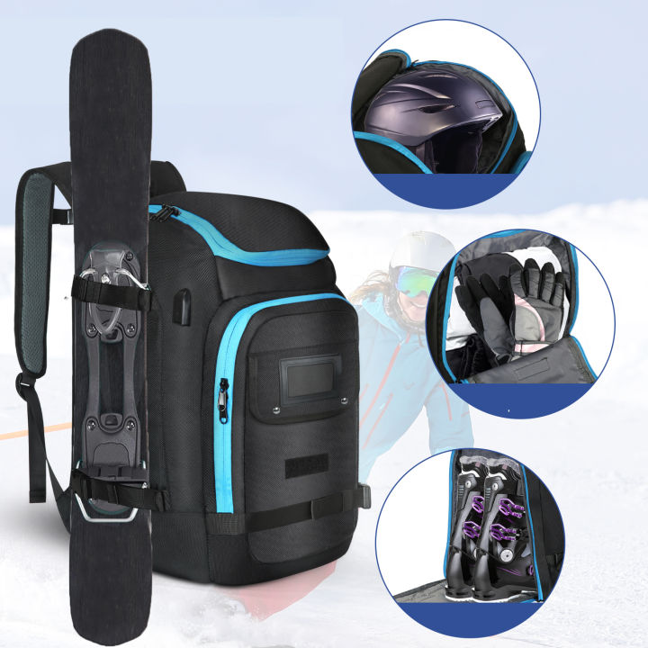 Large Capacity Ski Boot Bag Backpack with Wet/Dry Separation, Waterproof Storage for Ski Boots, Helmet, Gloves and Snowboard Gea