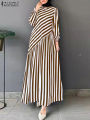 ZANZEA 2025 Fashion Autumn Stripe Dresses Women Elegant Stylish Long Sleeve Party Dress Work Vestidos Muslim Abaya Robe Femme.