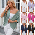 2024 New Spring Summer Fashion Ladies Hollow Out Cardigan Solid Color Circle Short-Sleeved Casual Loose Top Women Outwear. 