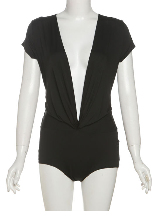 Weird%20Puss%20%20Coquette%20Romper%20Women%20Shorts%20Sleeve%20Deep%20V-Neck%20Patchwork%20Knot%20Ruched%20Sash%20Midnight%20Club%20Skinny%20Street%20Playsuits%20-%20Image%206
