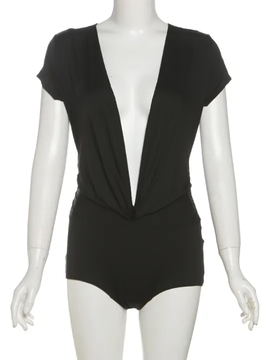 Weird%20Puss%20%20Coquette%20Romper%20Women%20Shorts%20Sleeve%20Deep%20V-Neck%20Patchwork%20Knot%20Ruched%20Sash%20Midnight%20Club%20Skinny%20Street%20Playsuits%20-%20Image%206