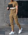 Summer Men's Fashion Gradient Splicing Printed Soft and Breathable Round Neck T-shirt Pants Set Outdoor Casual Clothing.