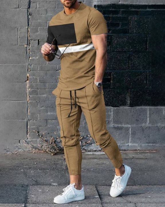 Summer%20Men's%20Fashion%20Gradient%20Splicing%20Printed%20Soft%20and%20Breathable%20Round%20Neck%20T-shirt%20Pants%20Set%20Outdoor%20Casual%20Clothing%20-%20Image%204