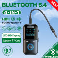 4 in 1 Bluetooth 5.4 Audio Receiver Transmitter 3.5MM AUX TF Card Stereo Music LED Display Wireless Adapter With Mic For Car TV.