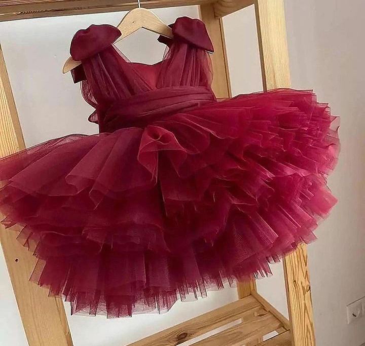 maroon color frills style dress for kids girls | Daraz.pk